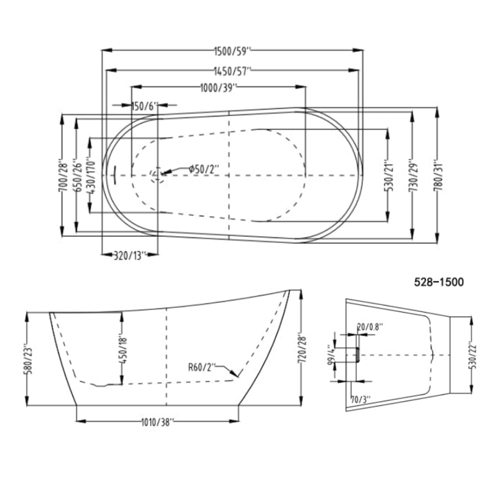 TREVOR Acrylic Freestanding Bath 1500&1700mm - VERVE BATHROOM DESIGN