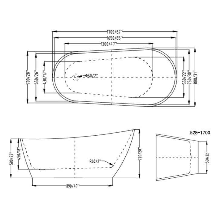 TREVOR Acrylic Freestanding Bath 1500&1700mm - VERVE BATHROOM DESIGN