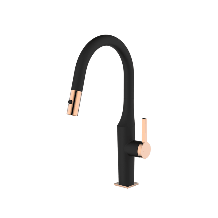 VIENA Pull Out Sink Mixer - Black Rose Gold - VERVE BATHROOM DESIGN