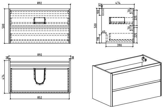 KOJONUP Single & Double Wall Hung Vanity Oak - VERVE BATHROOM DESIGN