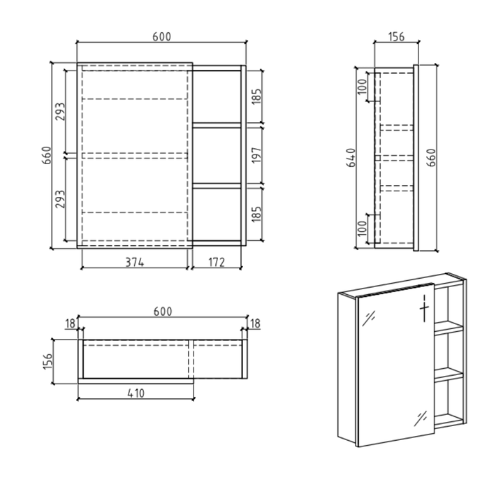 Mirror Cabinet with Open Shelf Grey - VERVE BATHROOM DESIGN