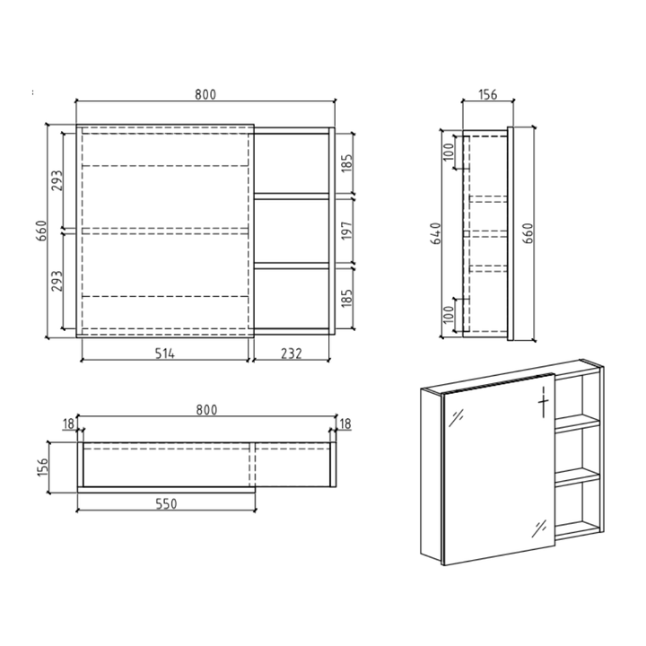 Mirror Cabinet with Open Shelf Grey - VERVE BATHROOM DESIGN