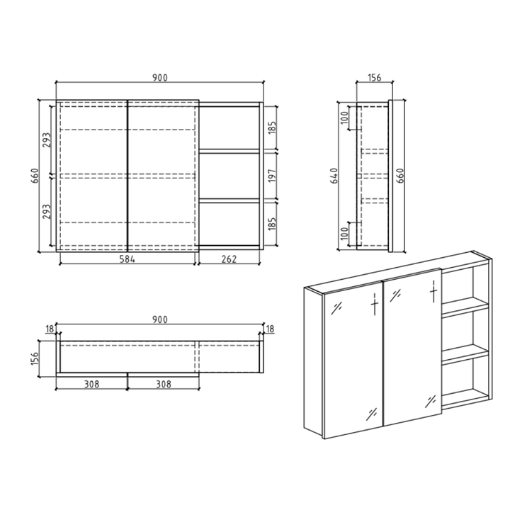 Mirror Cabinet with Open Shelf Grey - VERVE BATHROOM DESIGN