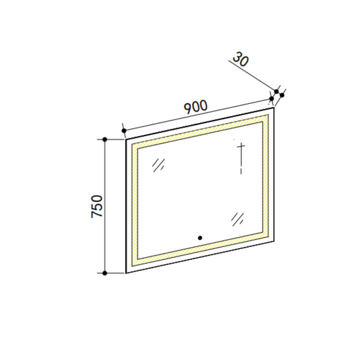 ELLSA Rectangle LED Mirror Dimmable & Anti-Fog 900*25*750mm - VERVE BATHROOM DESIGN