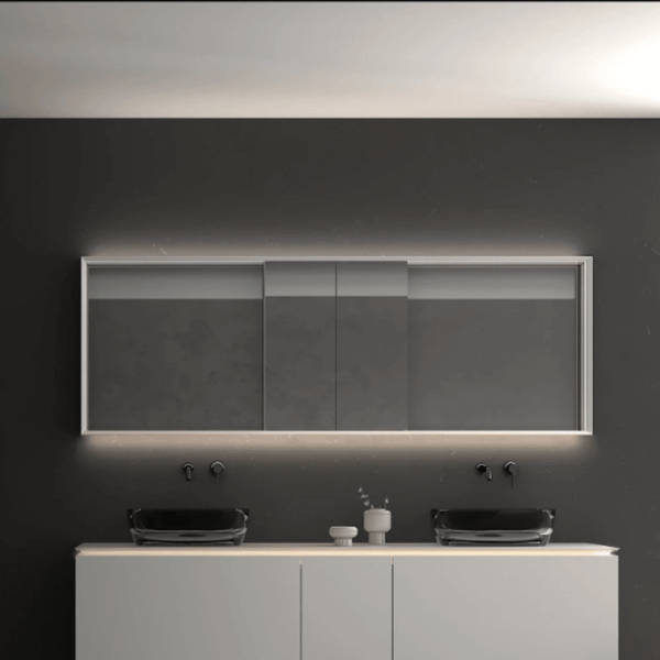 PURE Rectangle LED Mirror Cabinet Dimmable & Anti-Fog White 2150*750mm - VERVE BATHROOM DESIGN