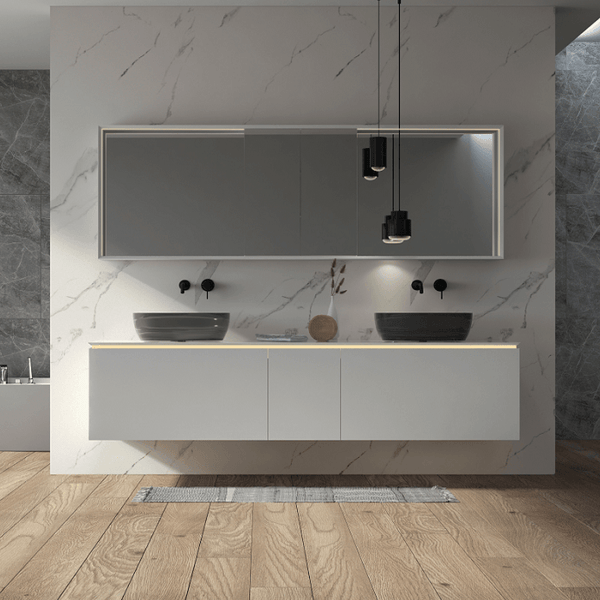 PURE Wall Hung Double Bowl Vanity White 2150mm - VERVE BATHROOM DESIGN