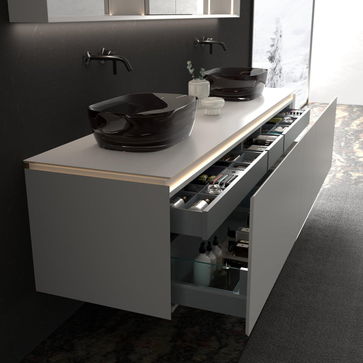 PURE Wall Hung Double Bowl Vanity White 2150mm - VERVE BATHROOM DESIGN