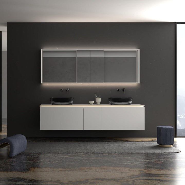 PURE Wall Hung Double Bowl Vanity White 2150mm - VERVE BATHROOM DESIGN