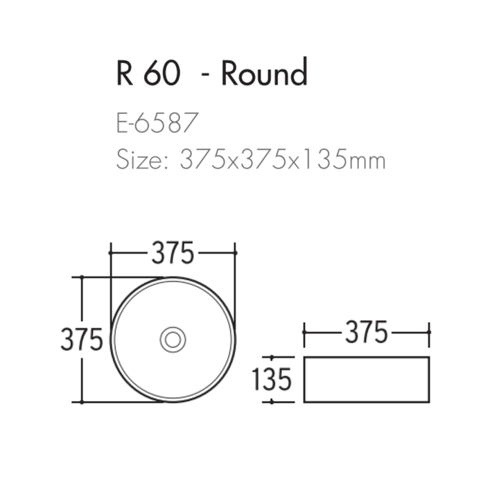 R60 Round Ceramic Bench Basin Shinning White - VERVE BATHROOM DESIGN