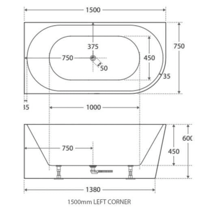 TERRENCE Acrylic Freestanding Corner Bath 1500&1700mm - VERVE BATHROOM DESIGN