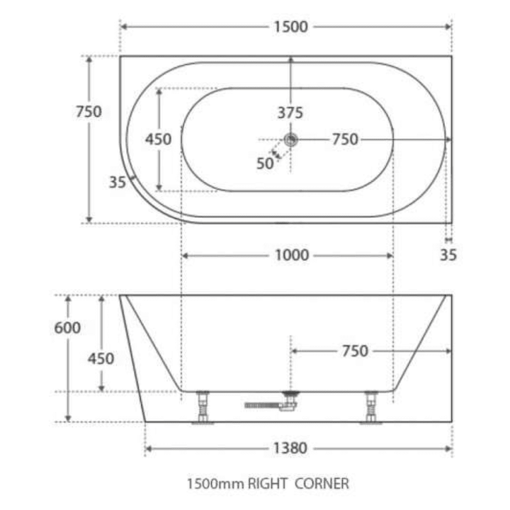 TERRENCE Acrylic Freestanding Corner Bath 1500&1700mm - VERVE BATHROOM DESIGN