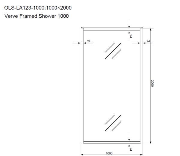 Verve Black 1000 Framed Shower Screen with Fluted toughened 10mm Glass