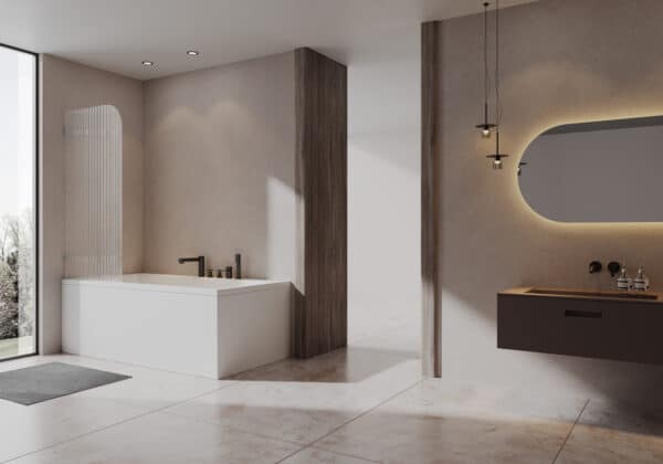 Frameless Fluted Curved Bath Screen 700 x 1400mm