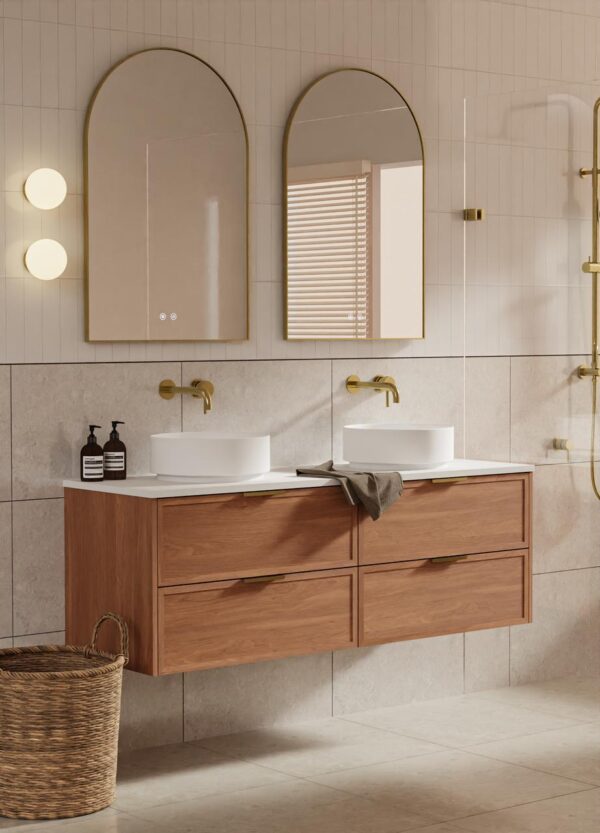 Bayside Century Teak Wall Hung Vanity 1500mm Double Basin