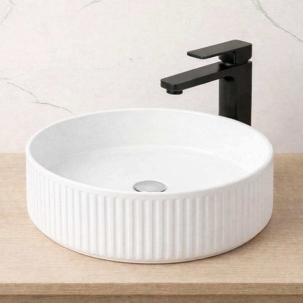 Beyond 1 – Matte White Fluted Above Counter Basin