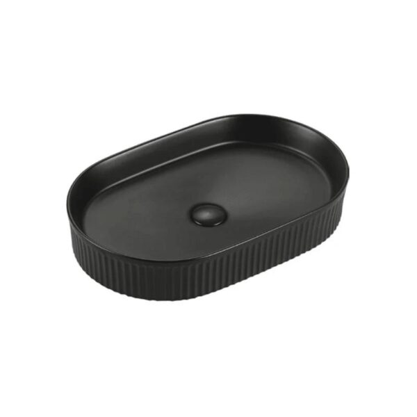 Beyond 3 – Oval Matte Black Fluted Above Counter Basin 560 x 360mm