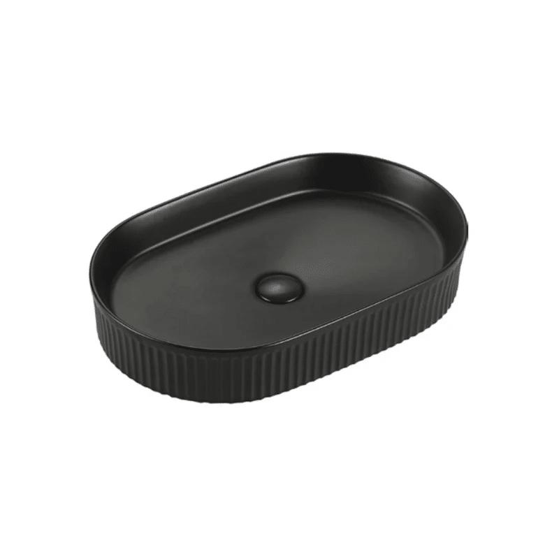 Beyond 3 – Oval Matte Black Fluted Above Counter Basin 560 x 360mm