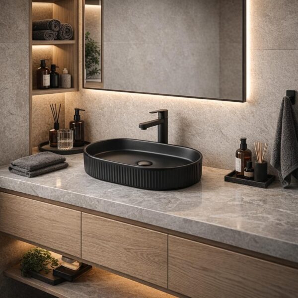 Beyond 5 – Oval Matte Black Fluted Above Counter Basin