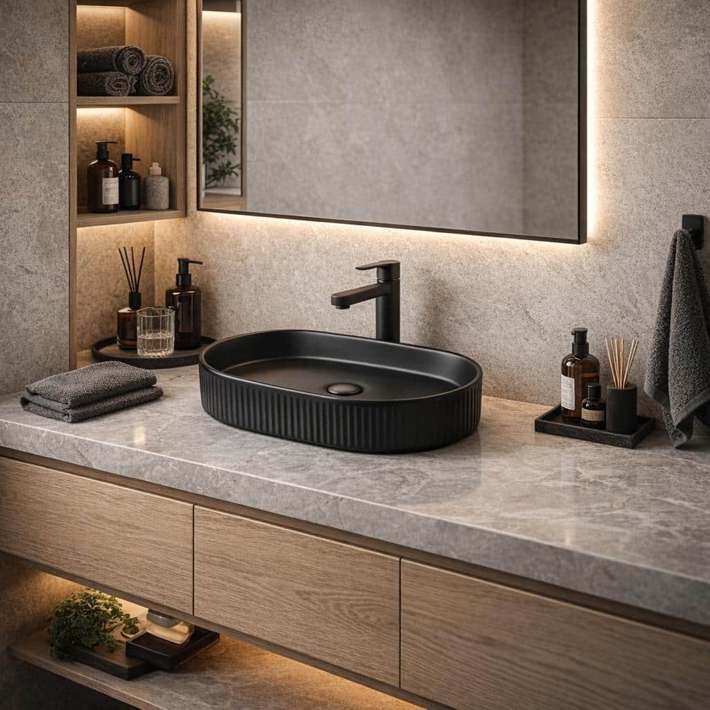 Beyond 5 – Oval Matte Black Fluted Above Counter Basin
