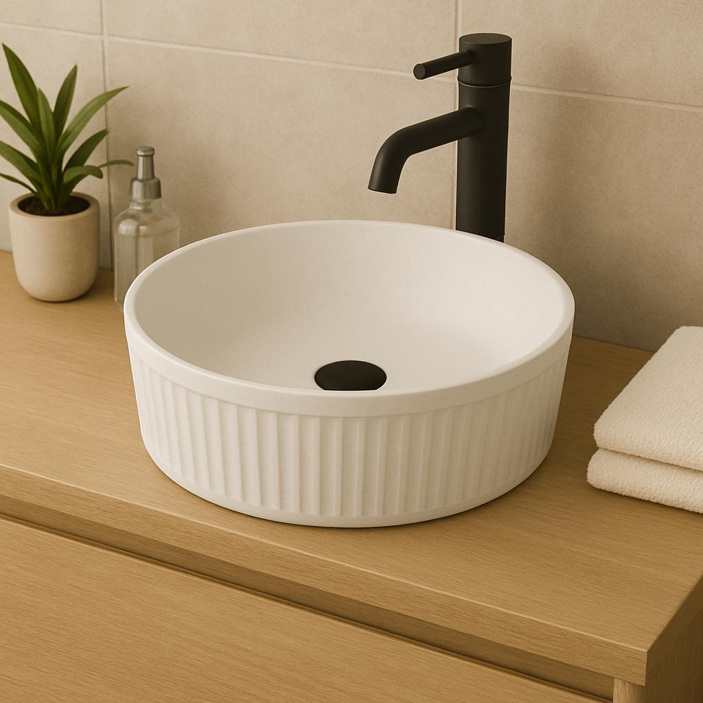 Beyond 2 – Solid Surface White Fluted Above Counter Basin