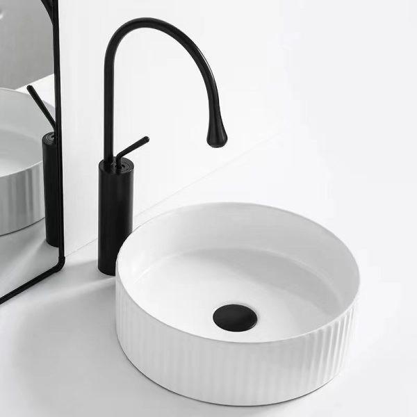 Fluted – Gloss White Round Above Counter Basin 365mm
