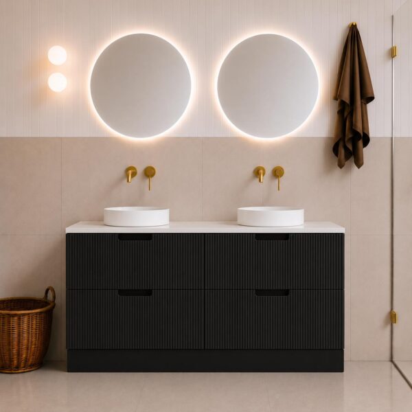 Ida Black Floor Mount Vanity Double Bowl 1500mm