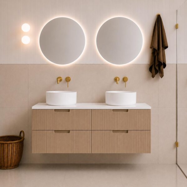 Ida Oak Wall Hung Vanity Double Bowl 1500mm