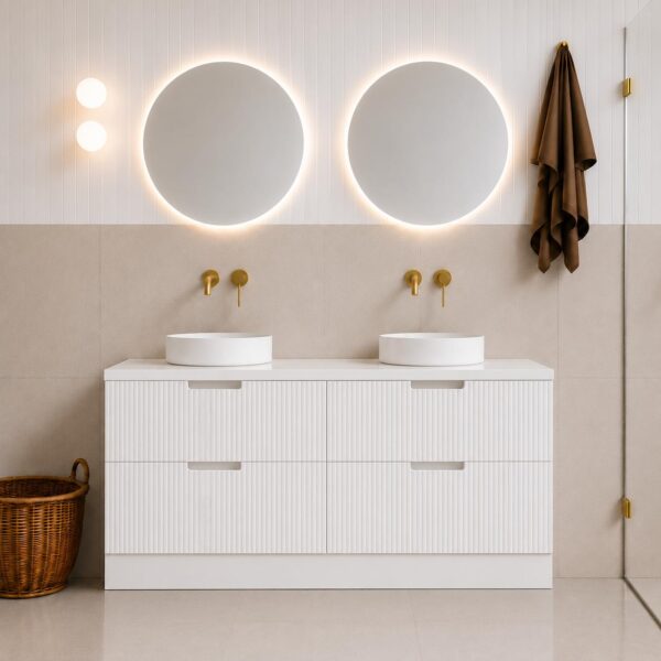 Ida White Floor Mount Vanity Double Bowl 1500mm