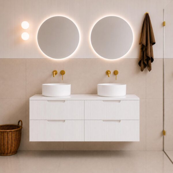 Ida White Wall Hung Vanity Double Bowl 1500mm