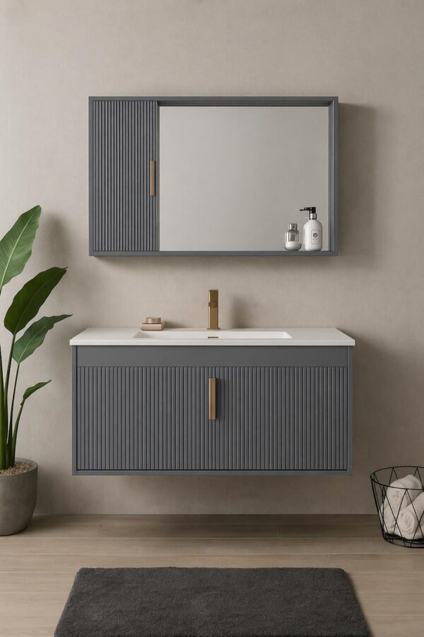 Ivy – Grey Fluted Vanity Wall Hung with Polymarble Top 900mm
