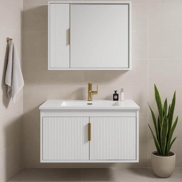 Ivy – White Fluted Vanity Wall Hung with Polymarble Top 900mm