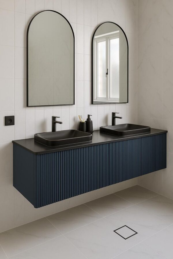 Juniper – Dark Blue Vanity Cabinet Wall Hung With Top & Basin 1800mm