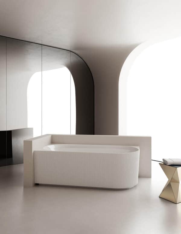 Miami Fluted – White Corner Freestanding Bath 1500mm – Left or Right