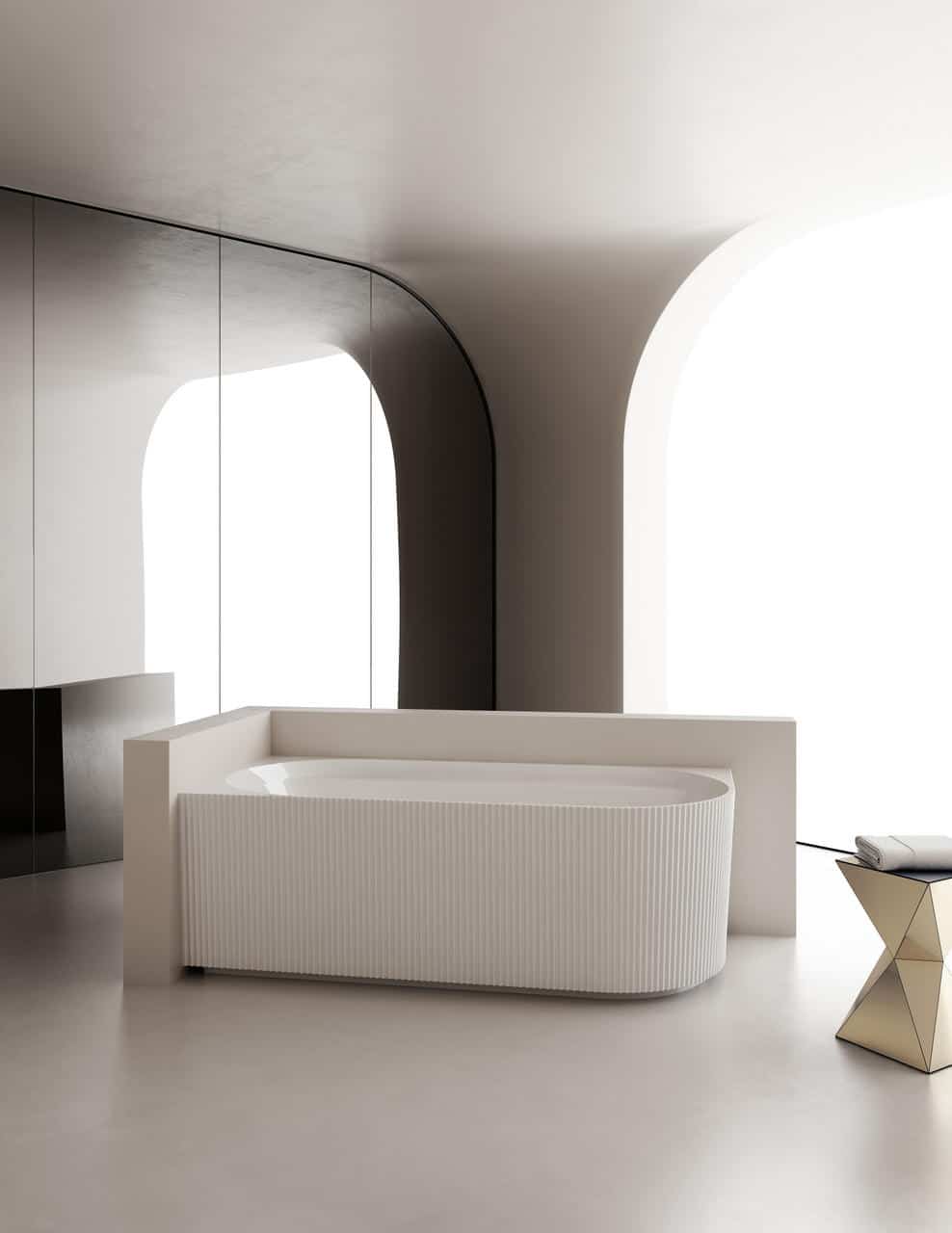 Miami Fluted – White Corner Freestanding Bath 1500mm – Left or Right