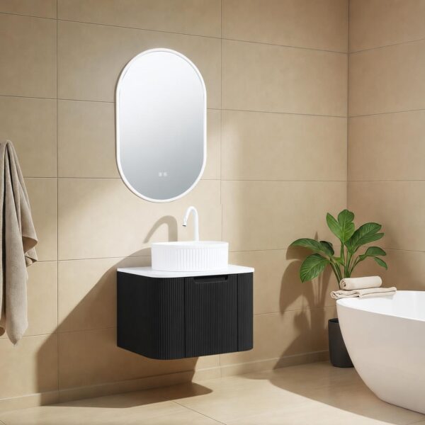 Roma Black Fluted Wall Hung Vanity 600mm