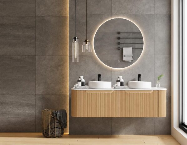 Roma Oak Fluted Wall Hung Vanity Double Bowl 1500mm