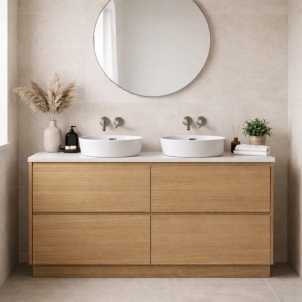 Willow Oak Floor Mount Vanity Double Bowl 1800mm