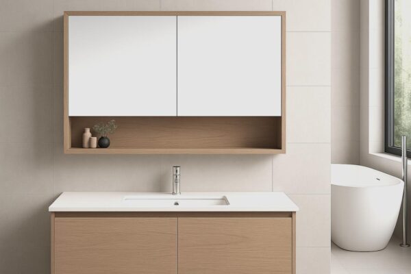 Willow Oak Mirror Cabinet with Double Doors – 900mm