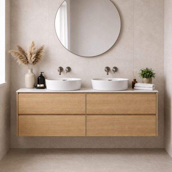 Willow Oak Wall Hung Vanity Double Bowl 1800mm