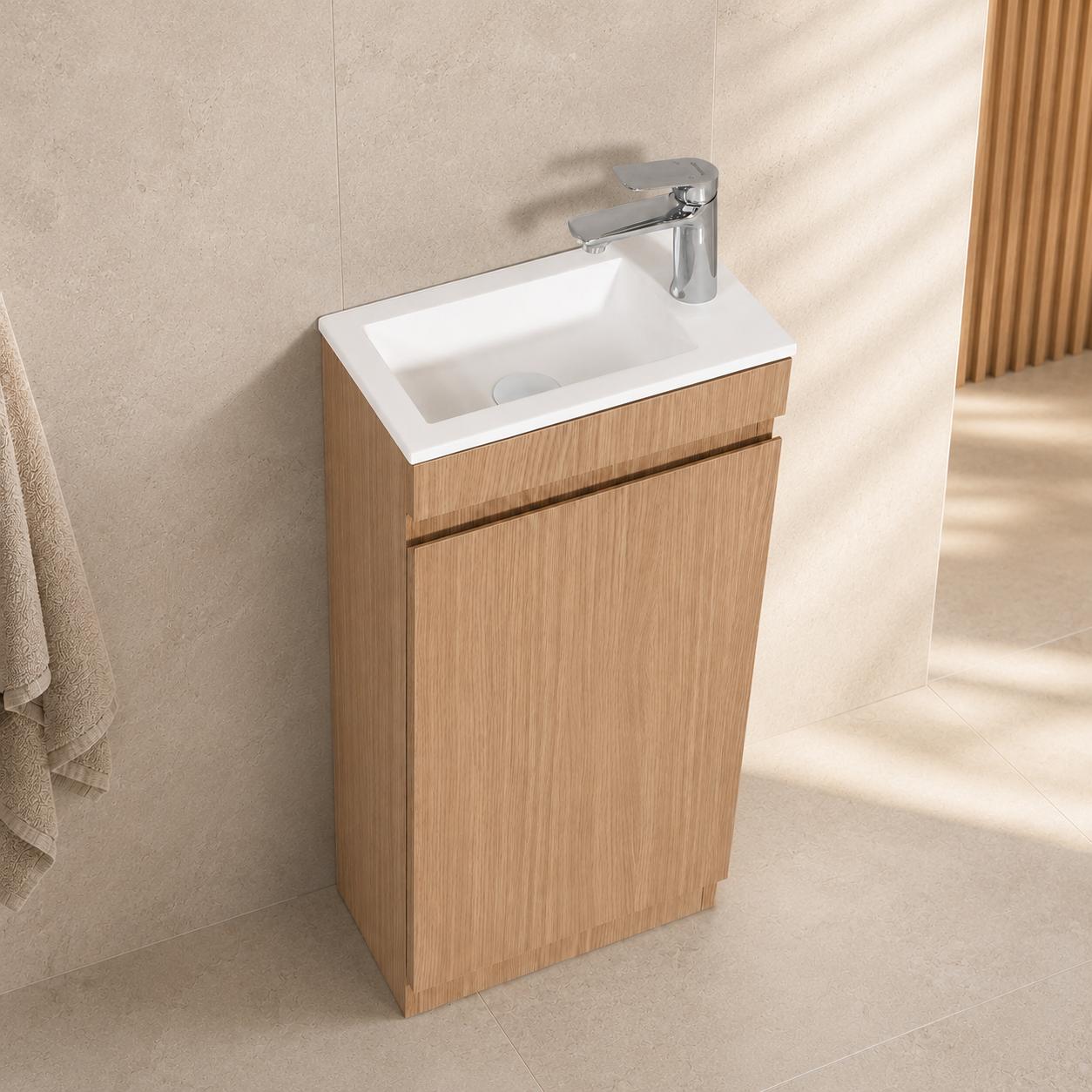 Willow – Powder Room Floor Mounted Oak Vanity 400 mm