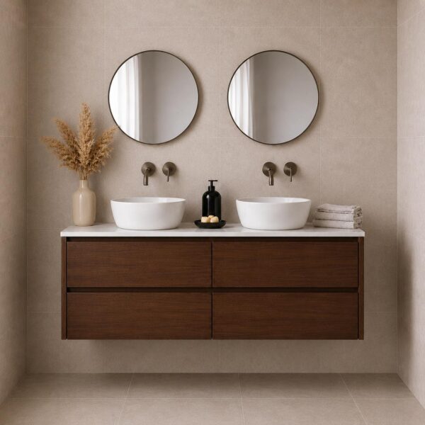 Willow Walnut Wall Hung Vanity Double Bowl 1200mm