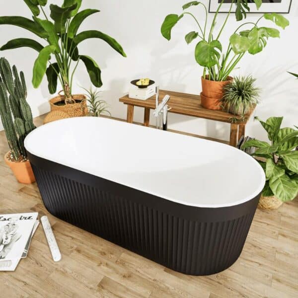 Zinnia – White & Black Fluted Freestanding Bath 1700mm